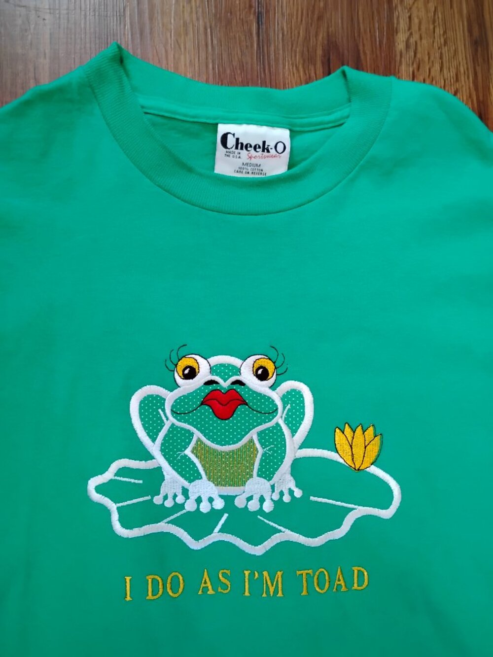 Vintage I Do As I'M Toad Frog Embroider Pun T-Shirt Cottage Granny